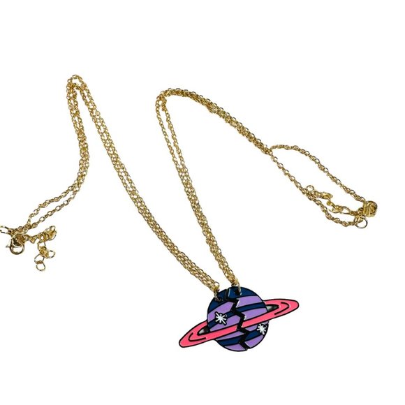 BFF Friend necklaces 2 halves of a ringed Planet like Mars - Picture 4 of 6